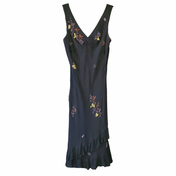Y2k Sue Wong Silk Fairycore Beaded Bias Cut Midi Dress Vintage - Size 6